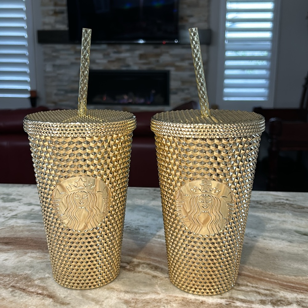NEW ~ 2 ~ STARBUCKS GOLD CHROME GRANDE TUMBLERS